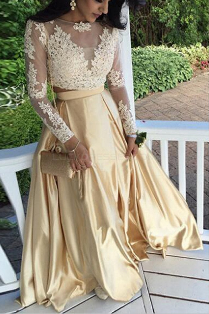 Long Sleeves Lace Appliques Two Pieces Prom Evening Party Dresses 3020699