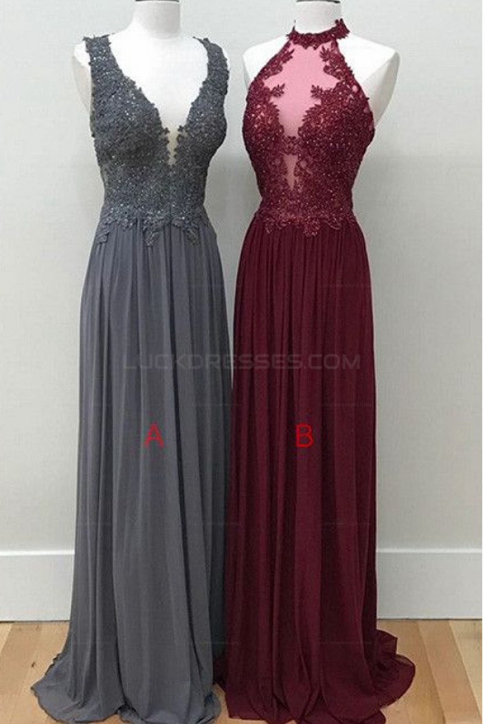 Sheath Lace Appliques Chiffon Long Prom Evening Party Dresses 3020700