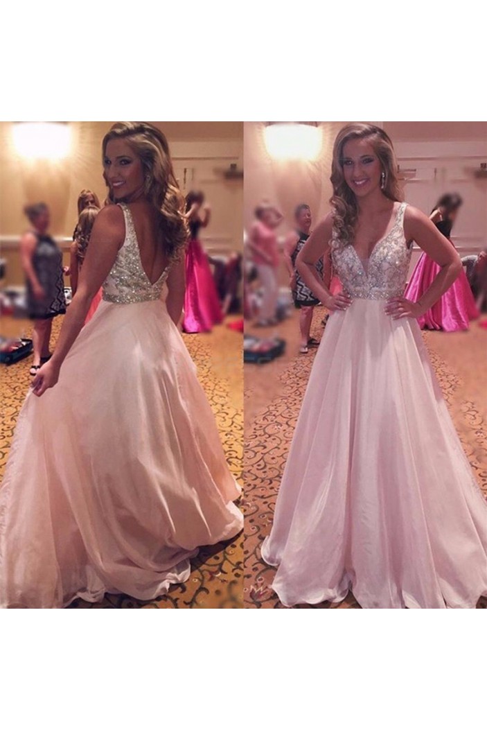 A-Line Beaded Chiffon Long Prom Evening Party Dresses 3020709