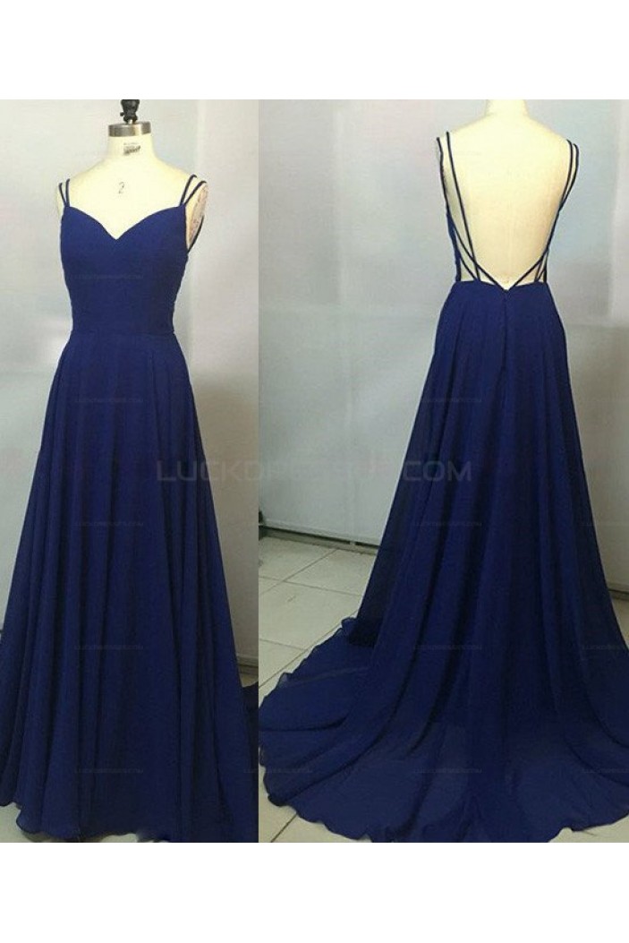 Long Blue Chiffon Prom Evening Party Dresses 3020718