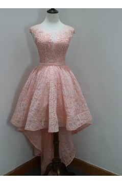 High Low Short Pink Beaded Lace Prom Homecoming Graduation Party Dresses 3020719