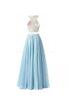 Two Pieces Lace White Blue Long Prom Evening Formal Dresses 3020731