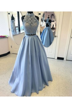 Long Blue Two Pieces Beaded Lace Prom Dresses Party Evening Gowns 3020758