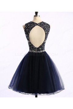 Short Navy Blue Beaded Prom Homecoming Graduation Dresses 3020763