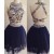 Short Two Pieces Navy Blue Beaded Lace Appliques Prom Homecoming Graduation Dresses 3020764