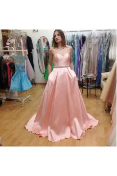 A-Line Long Pink Sweetheart Beaded Prom Formal Evening Party Dresses 3020776