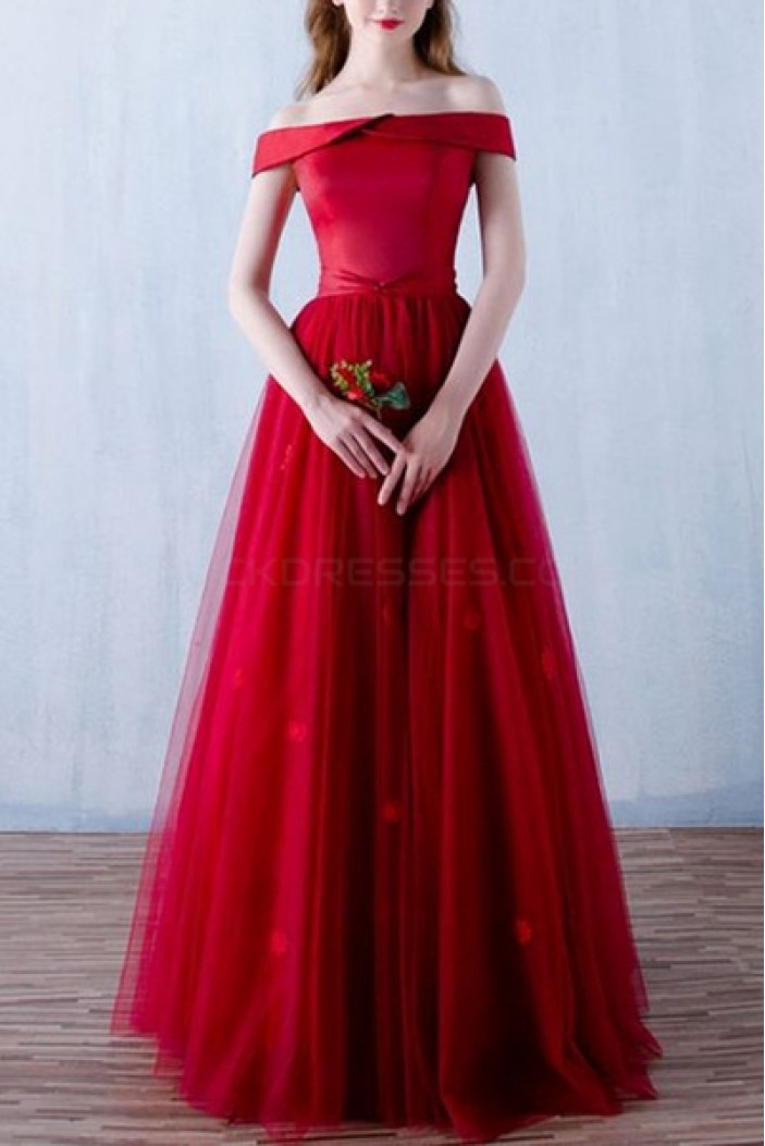 Long Red Off-the-Shoulder Prom Formal Evening Party Dresses 3020796