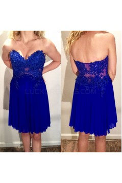 Short Royal Blue Lace Appliques Chiffon Prom Formal Evening Party Dresses 3020800