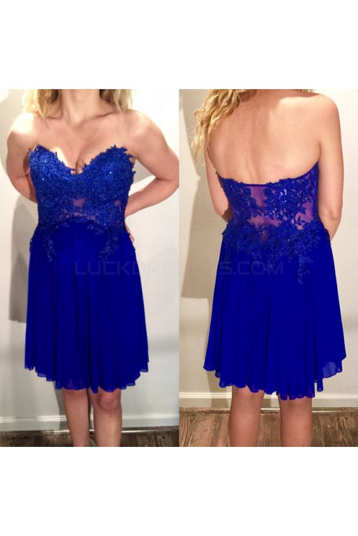 Short Royal Blue Lace Appliques Chiffon Prom Formal Evening Party Dresses 3020800