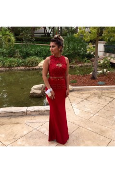 Mermaid Two Pieces Beaded Red Lace Prom Formal Evening Party Dresses 3020811