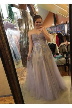 Elegant Lace Appliques Tulle Long Prom Formal Evening Party Dresses 3020832