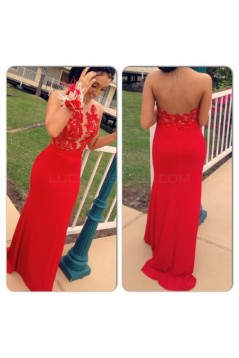 Long Red Halter Lace Prom Formal Evening Party Dresses 3020833