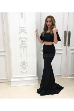 Mermaid Two Pieces Long Black Prom Formal Evening Party Dresses 3020845