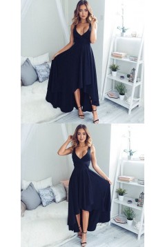 High Low V-Neck Navy Blue Chiffon Prom Formal Evening Party Dresses 3020875