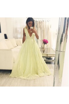 A-Line V-Neck Lace Long Prom Formal Evening Party Dresses 3020886