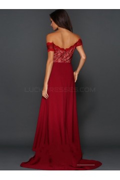 Long Red Lace Off-the-Shoulder Prom Formal Evening Party Dresses 3020894