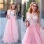 Long Pink Tulle White Lace Appliques Prom Formal Evening Party Dresses 3020904