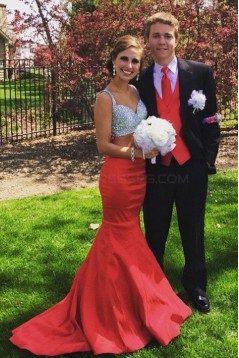 Beaded Two Pieces Mermaid Long Prom Formal Evening Party Dresses 3020913