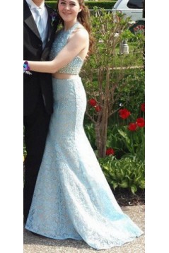 Halter Mermaid Two Pieces Beaded Lace Prom Formal Evening Party Dresses 3020914