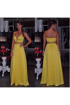 Long Yellow Spaghetti Straps Prom Formal Evening Party Dresses 3020930