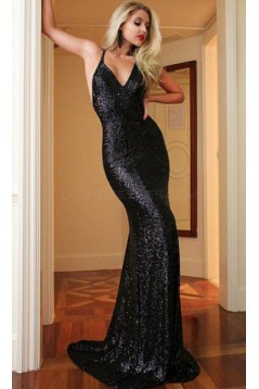 Long Black Sequins Mermaid Prom Formal Evening Party Dresses 3020943