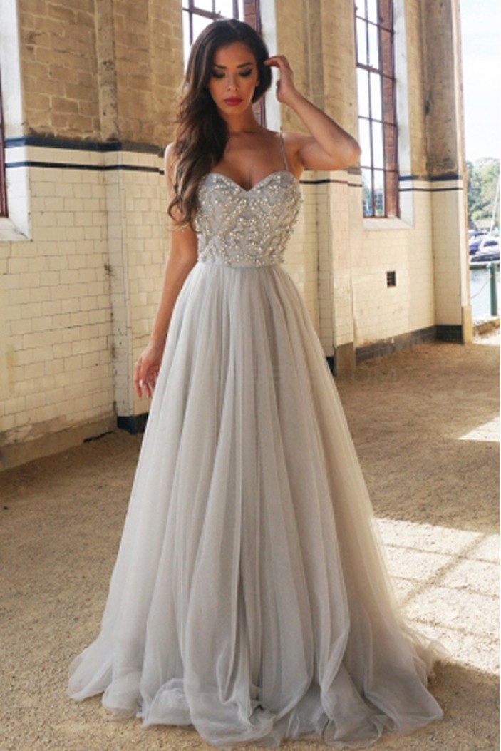 Beaded Spaghetti Straps Long Prom Formal Evening Party Dresses 3020962