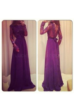 Long Sleeves Beaded Lace Chiffon Prom Formal Evening Party Dresses 3020972
