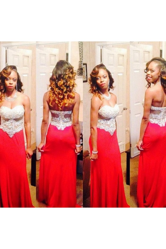 Sheath Long Red White Lace Prom Formal Evening Party Dresses 3020990