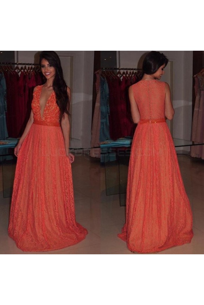 Deep V-Neck Lace Prom Formal Evening Party Dresses 3020991