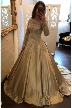 Elegant Long Sleeves Lace Prom Dresses Ball Gown Evening Gowns 601005