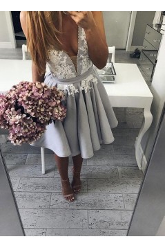 A-Line Short V-Neck Lace Appliques Prom Dresses Homecoming Dresses 601007