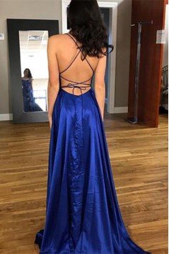 Sexy Long Royal Blue Backless Prom Dresses Evening Gowns 601008