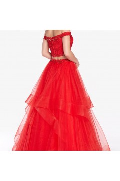 Inexpensive Two Pieces Prom Dresses Long Red Lace Prom Dresses Evening Gowns 601012
