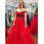 Inexpensive Two Pieces Prom Dresses Long Red Lace Prom Dresses Evening Gowns 601012