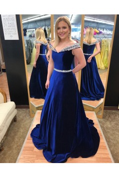 Amazing A-Line Beaded Long Prom Dresses Off-the-Shoulder Evening Gowns 601014