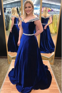 Amazing A-Line Beaded Long Prom Dresses Off-the-Shoulder Evening Gowns 601014