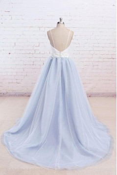 A-Line V-Neck Spaghetti Straps Long Prom Dresses Formal Evening Dresses 601022