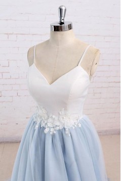A-Line V-Neck Spaghetti Straps Long Prom Dresses Formal Evening Dresses 601022