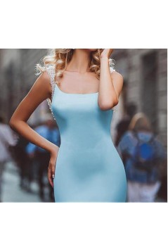 Long Blue Beaded Backless Mermaid Prom Dresses Formal Evening Dresses 601027