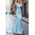 Long Blue Beaded Backless Mermaid Prom Dresses Formal Evening Dresses 601027