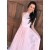 A-Line Halter Long Pink Lace Prom Dresses Formal Evening Dresses 601028