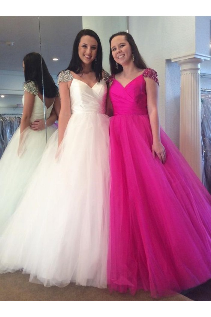 Beaded Tulle Ball Gown Long Prom Dresses Formal Evening Dresses 601030