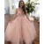 Long Pink Lace Tulle Prom Dresses Formal Evening Dresses 601032