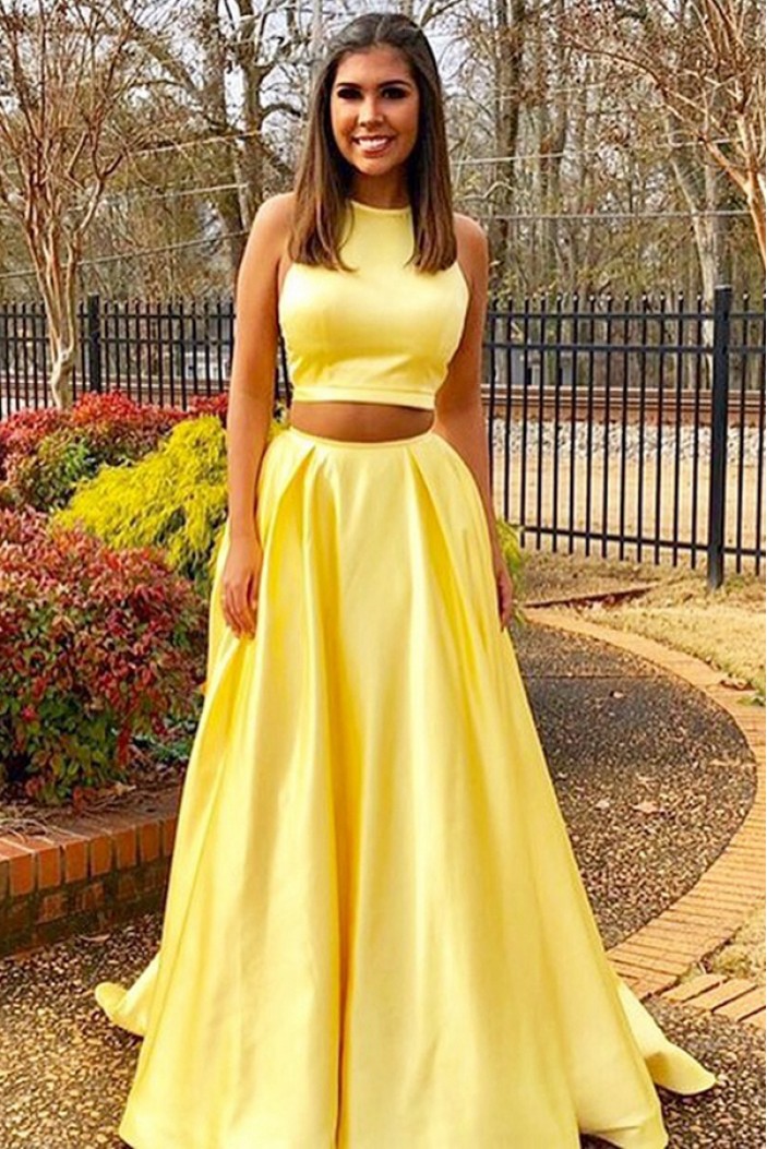 Long Yellow Two Pieces Prom Dresses Formal Evening Dresses 601055