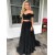 Two Pieces Long Black Off-the-Shoulder Prom Dresses Formal Evening Dresses 601076