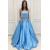 Long Blue Two Pieces Beaded Prom Dresses Formal Evening Dresses 601080