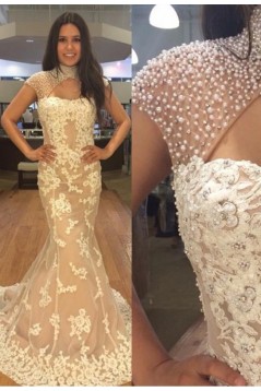 Mermaid Beaded Lace Long Prom Dresses Formal Evening Dresses 601082