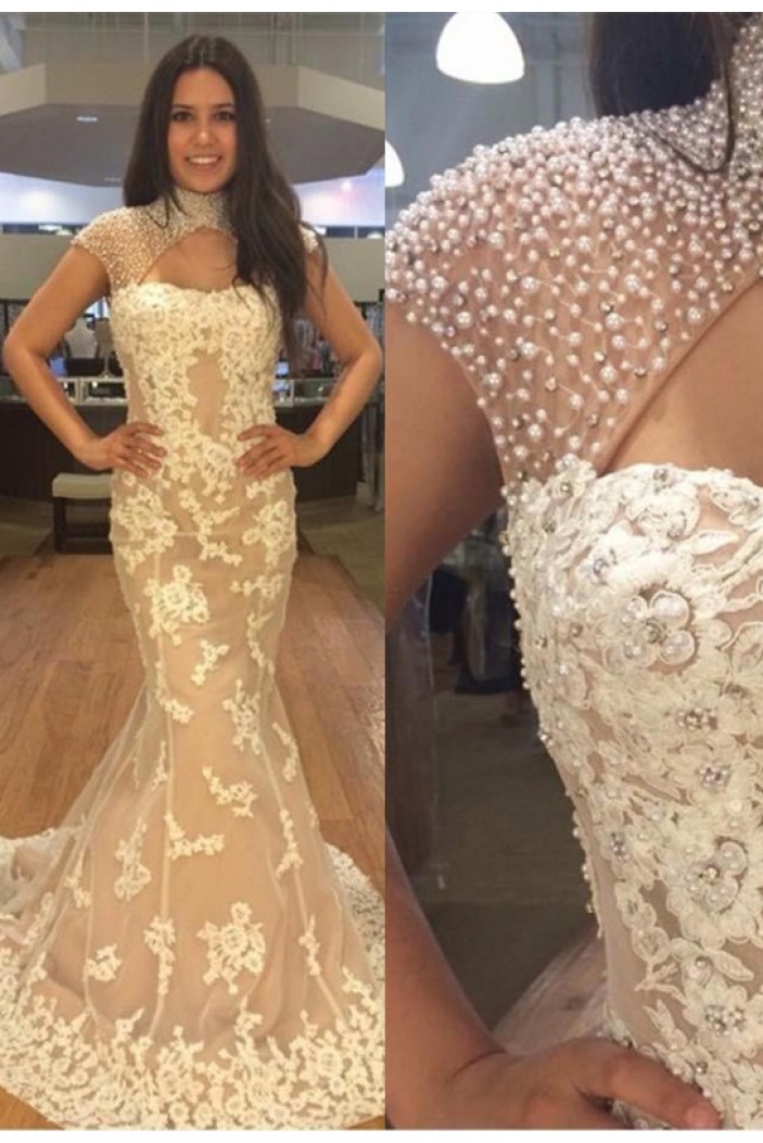 Mermaid Beaded Lace Long Prom Dresses Formal Evening Dresses 601082