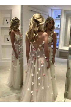 A-Line Sweetheart Long Prom Dresses Formal Evening Dresses with Flowers 601102