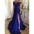 A-Line Long Blue Lace Off-the-Shoulder Prom Dresses Formal Evening Dresses 601108